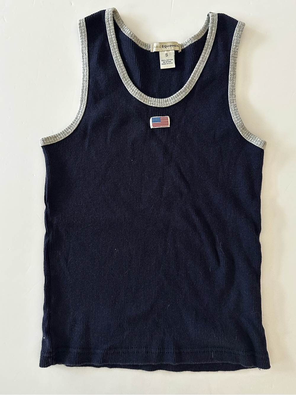 Equipment Women’s Navy Tank Top With American Flag, 100% Cotton, Small, USA Made
